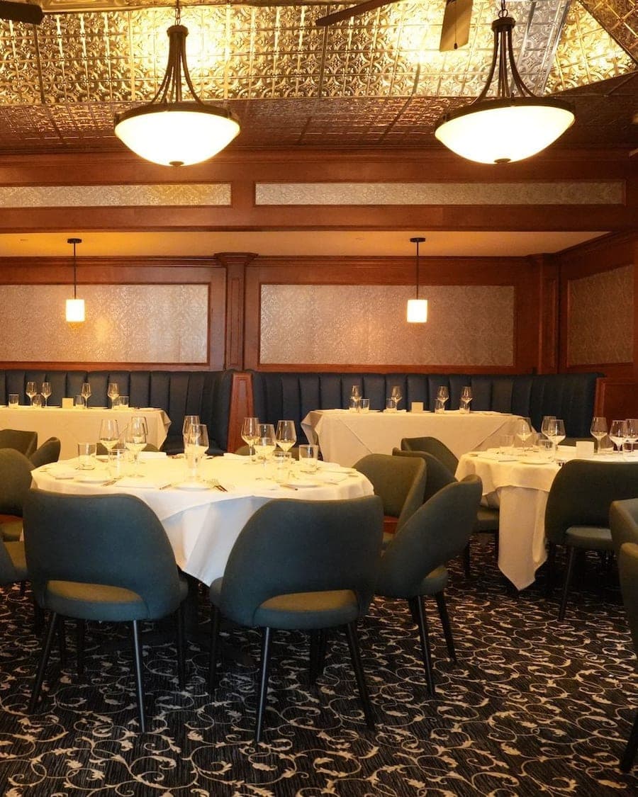 The Toscana private dining room, its tables set for a large party